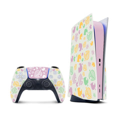 Pastel Ps5 skin Leaves, Playstation 5 controller collored leaves, Pink Vinyl 3m stickers Full wrap cover - Tackydesign