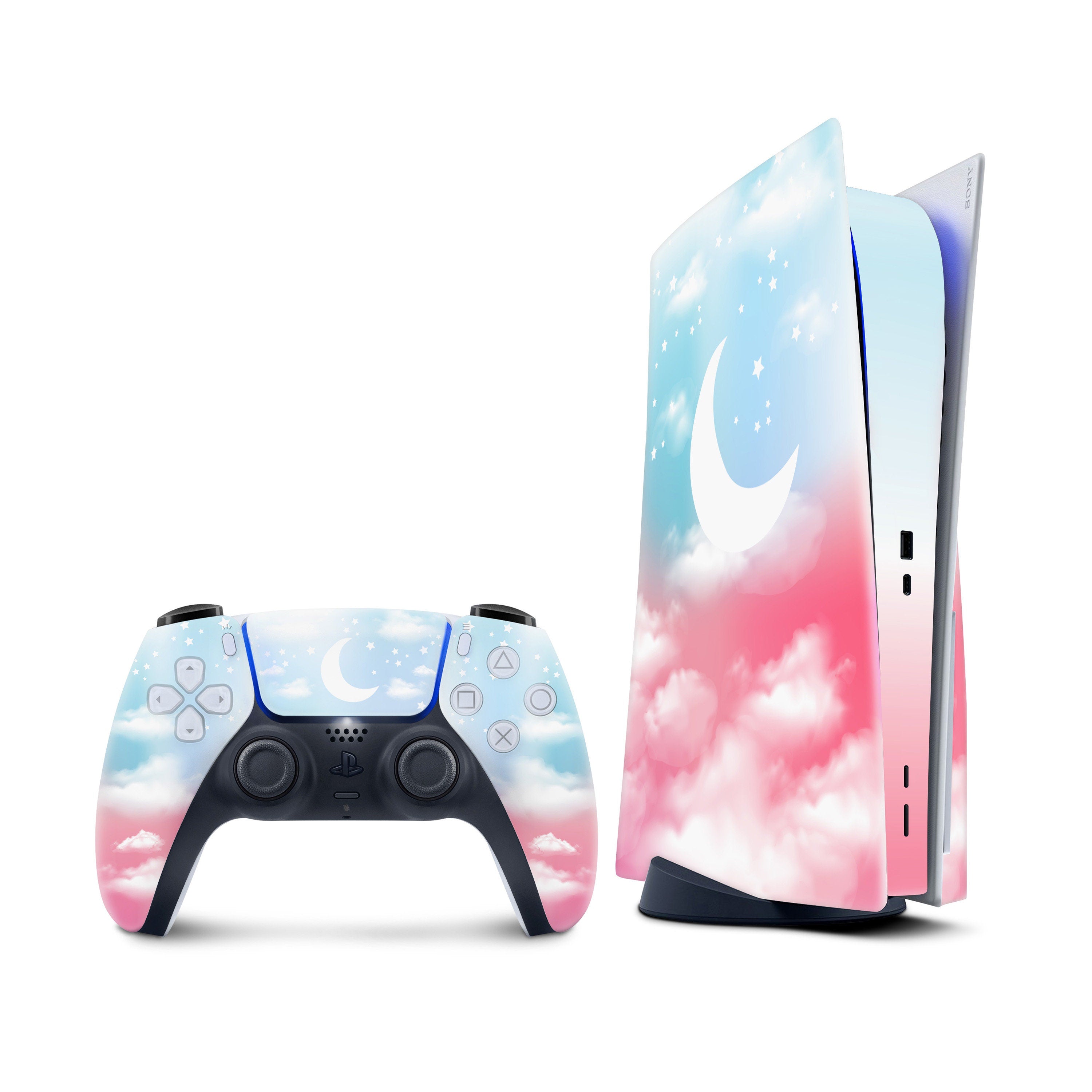 Ps5 skin Clouds, Sony Playstation 5 controller skin Moon, Vinyl 3m stickers Full wrap cover - Tackydesign