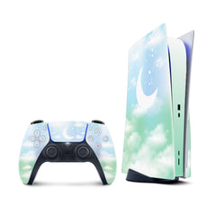 Ps5 skin green clouds, Sony Playstation 5 controller skin Moon, Vinyl 3m stickers Full wrap cover - Tackydesign