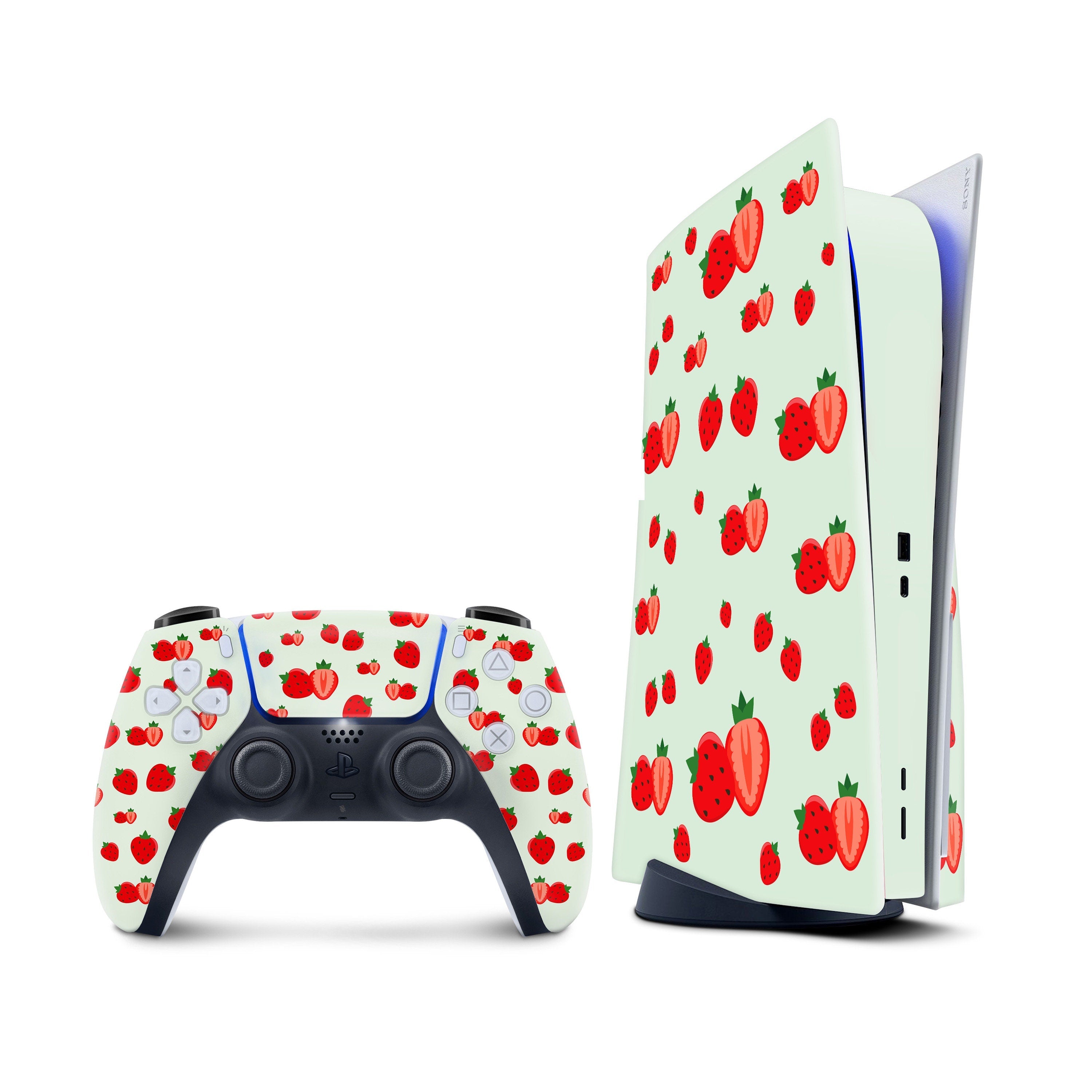 Strawberry Ps5 skin, Sony Playstation 5 controller skin green, Vinyl 3m stickers moon Full wrap cover - Tackydesign