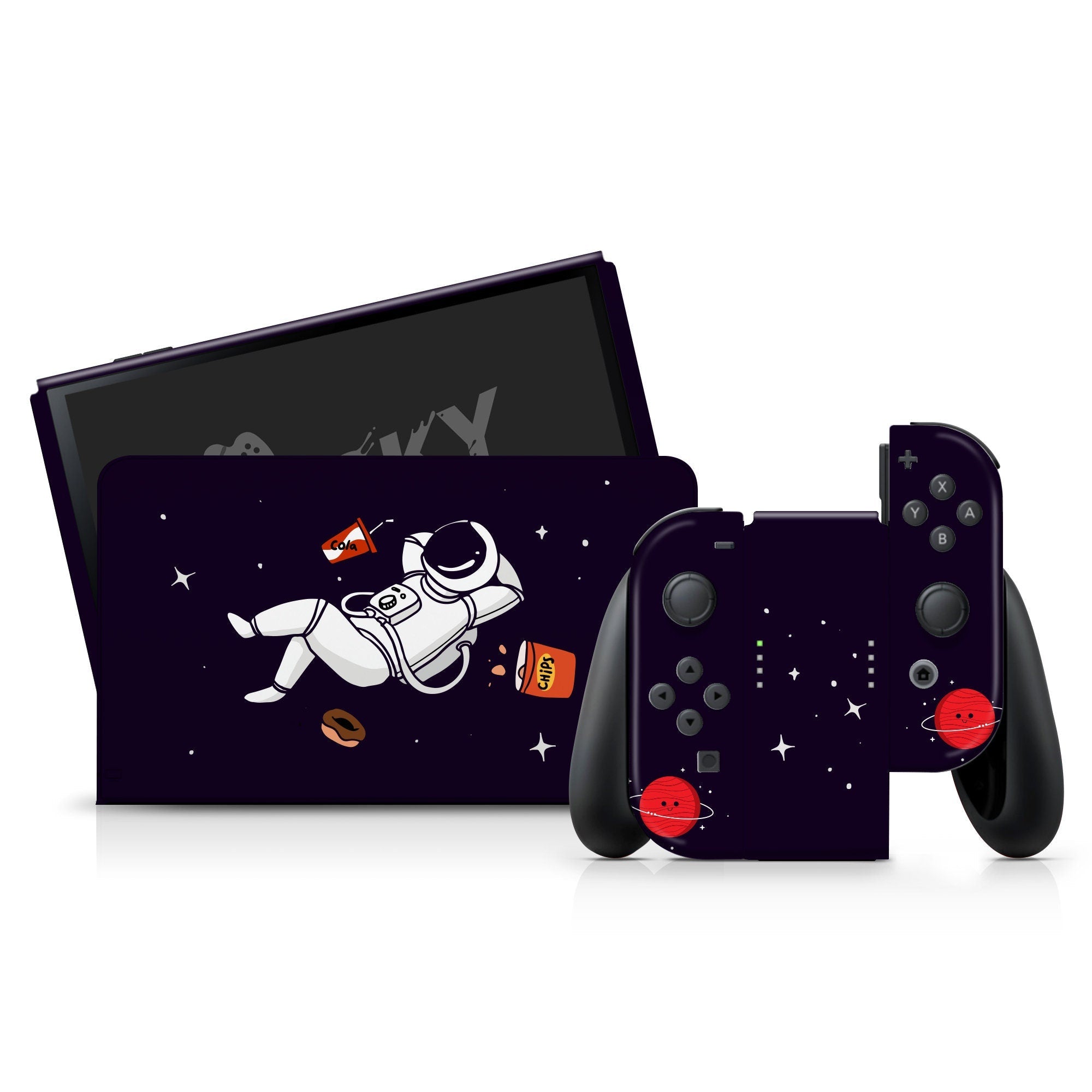 TACKY DESIGN Astronaut Nintendo Switch OLED Skin Wrap | Cute Kawaii Purple 3M Vinyl Full Cover - Tackydesign