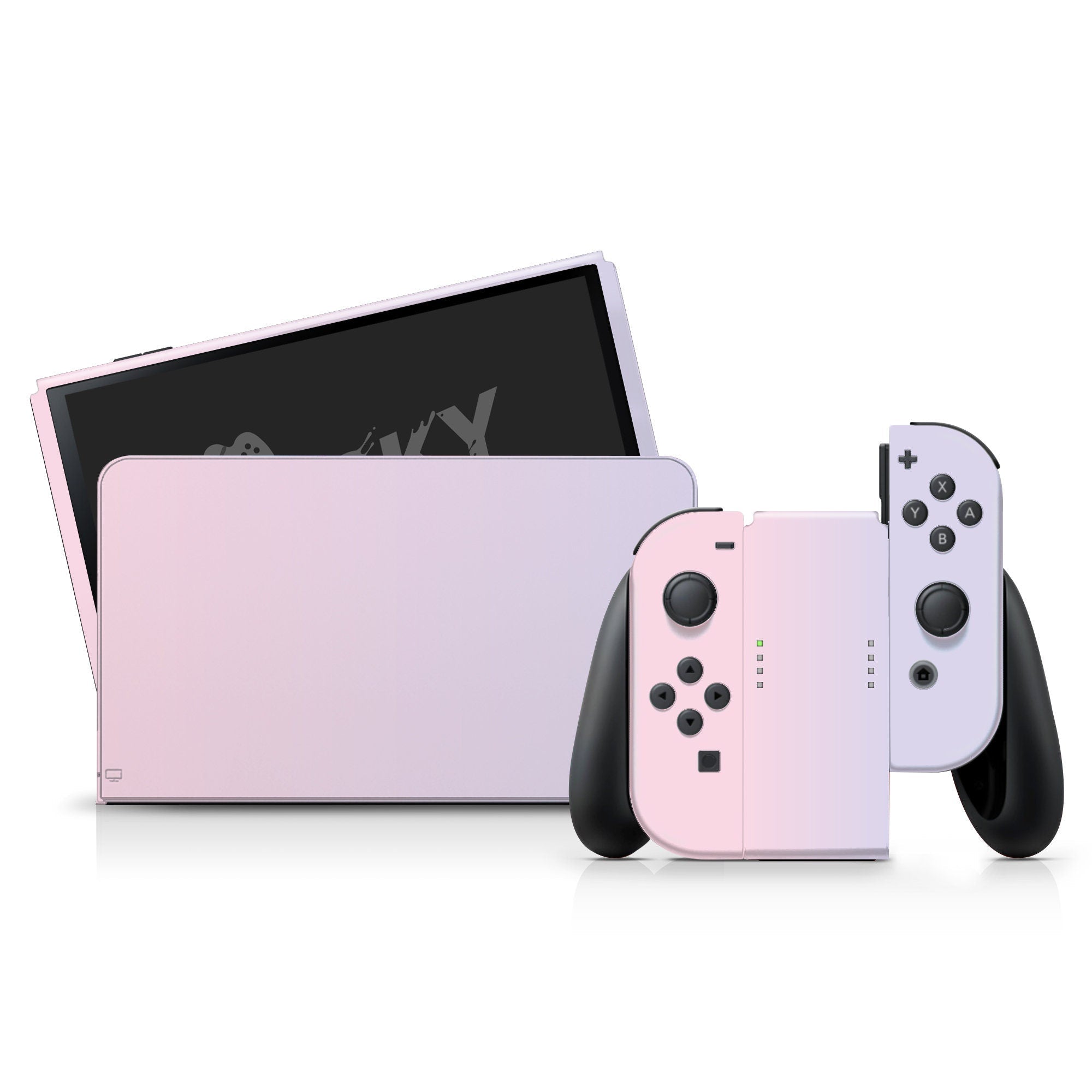 TACKY DESIGN Classic Nintendo Switch OLED Skin Wrap | Pastel Pink & Purple Colorwave Duo Color Blocking 3M Vinyl Full Cover - Tackydesign