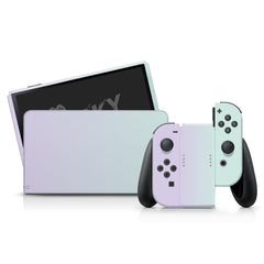 TACKY DESIGN Classic Nintendo Switch OLED Skin Wrap | Pastel Purple & Green Colorwave Duo Color Blocking 3M Vinyl Full Cover - Tackydesign