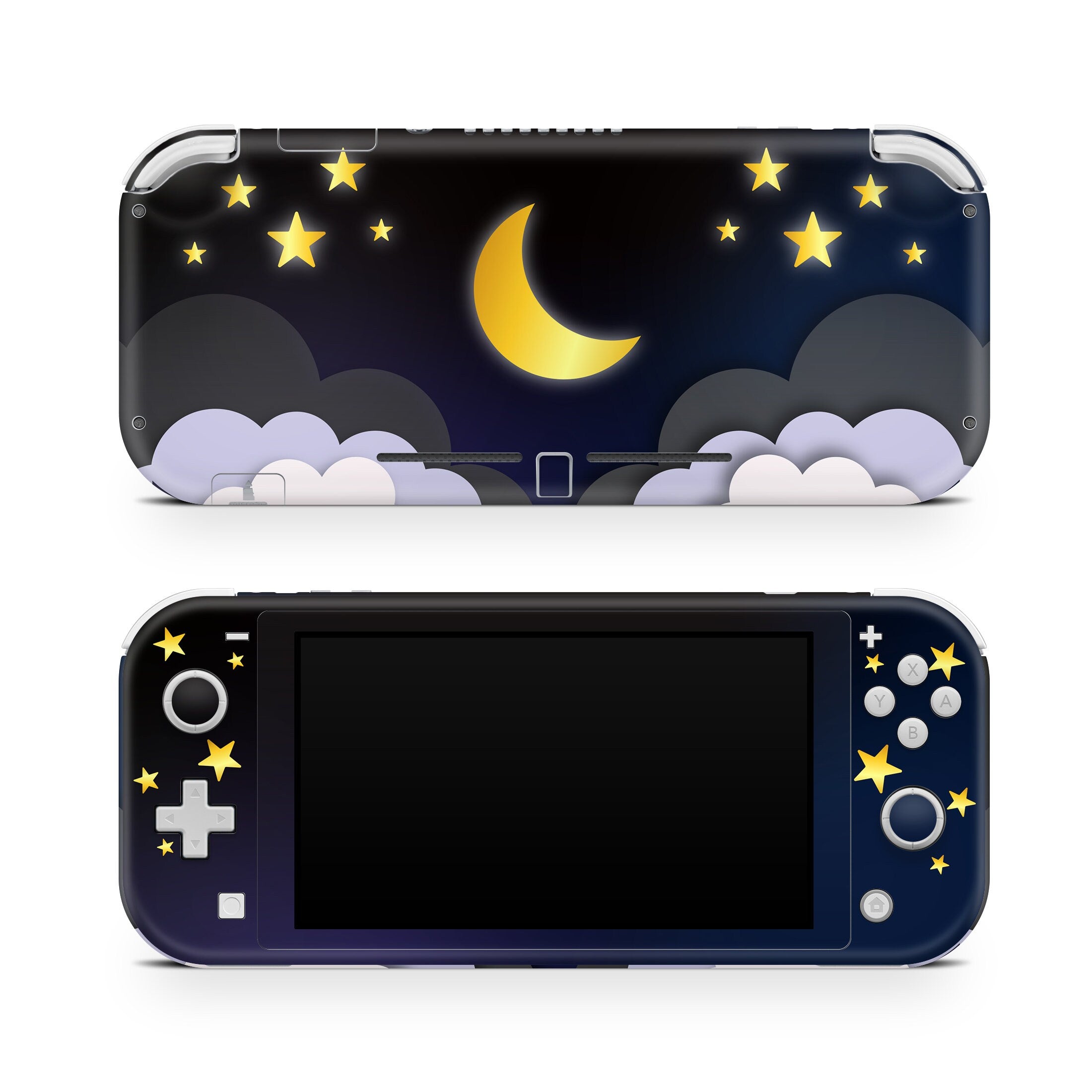 TACKY DESIGN Clouds Nintendo Switch Lite Skin Wrap | Starry Dark Blue Lunar Sky Moon 3M Vinyl Full Cover - Tackydesign