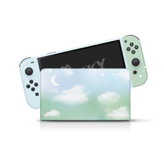 TACKY DESIGN Clouds Nintendo Switch OLED Skin Wrap | Moon Green Pastel 3M Vinyl Full Cover - Tackydesign