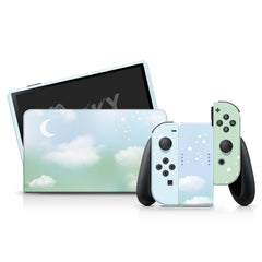 TACKY DESIGN Clouds Nintendo Switch OLED Skin Wrap | Moon Green Pastel 3M Vinyl Full Cover - Tackydesign