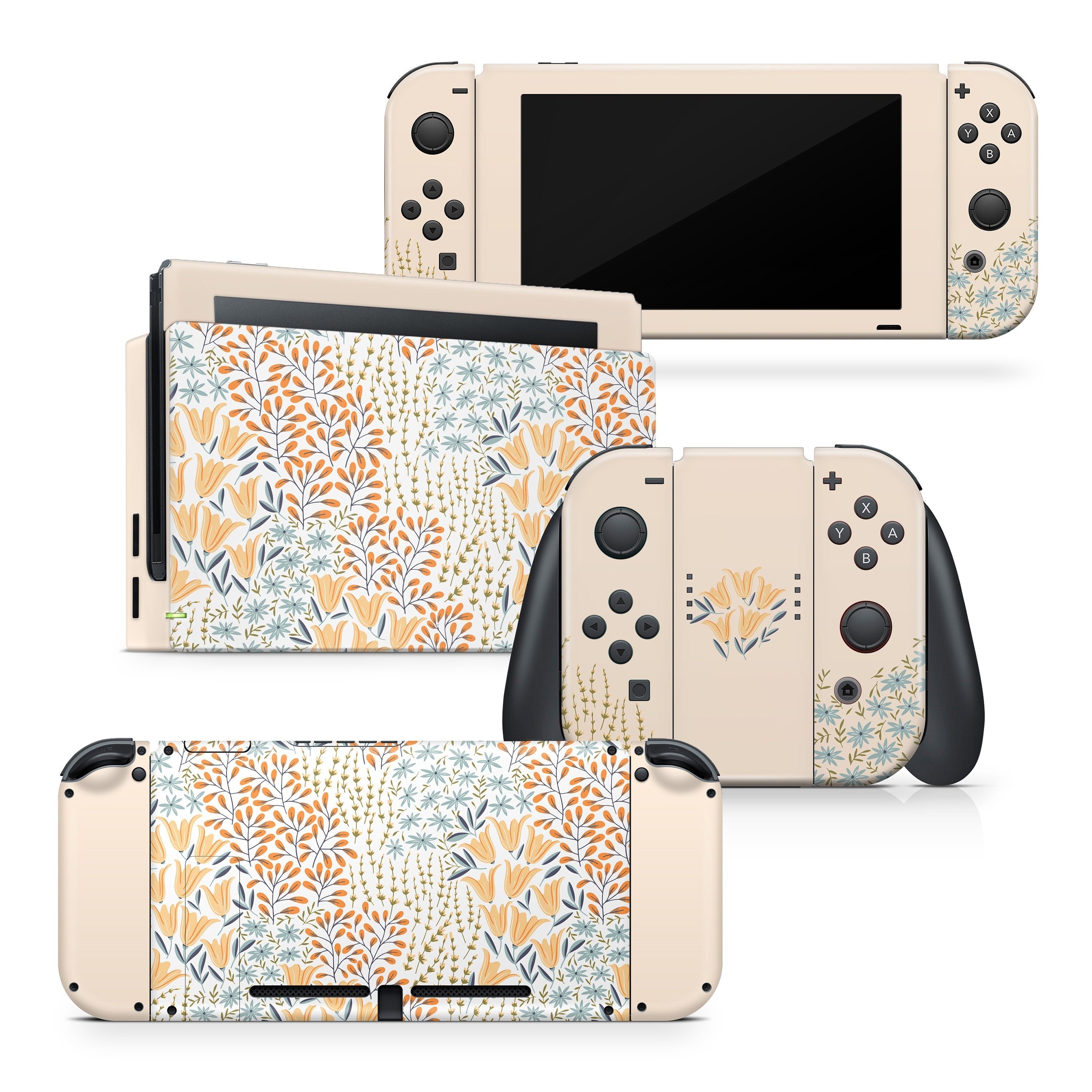 TACKY DESIGN Colorful Flowers Nintendo Switch Skin Wrap | Beige 3M Vinyl Full Cover - Tackydesign