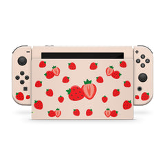 TACKY DESIGN Cute Strawberry Nintendo Switch Skin Wrap | Cream 3M Vinyl Cover - Tackydesign