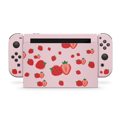 TACKY DESIGN Cute Strawberry Nintendo Switch Skin Wrap | Pink 3M Vinyl Full Cover Decal Stickers - Tackydesign