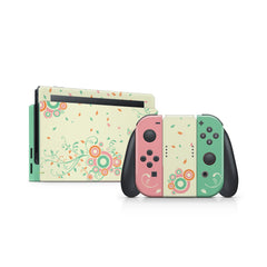 TACKY DESIGN Floral Nintendo Switch Skin Wrap | Green and Pink 3M Vinyl Full Cover - Tackydesign