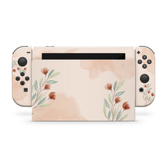 TACKY DESIGN Flower Nintendo Switch Skin Wrap | Gray Watercolor 3M Vinyl Full Cover Decal Stickers - Tackydesign