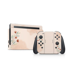 TACKY DESIGN Flower Nintendo Switch Skin Wrap | Gray Watercolor 3M Vinyl Full Cover Decal Stickers - Tackydesign