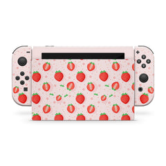 TACKY DESIGN Kawaii Strawberry Nintendo Switch Skin Wrap | Pink 3M Vinyl Full Cover Decal Sticker - Tackydesign