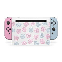 TACKY DESIGN Leaves Nintendo Switch Skin Wrap | Blue Leaf and Pink 3M Vinyl Full Cover - Tackydesign