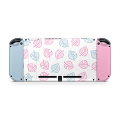 TACKY DESIGN Leaves Nintendo Switch Skin Wrap | Blue Leaf and Pink 3M Vinyl Full Cover - Tackydesign