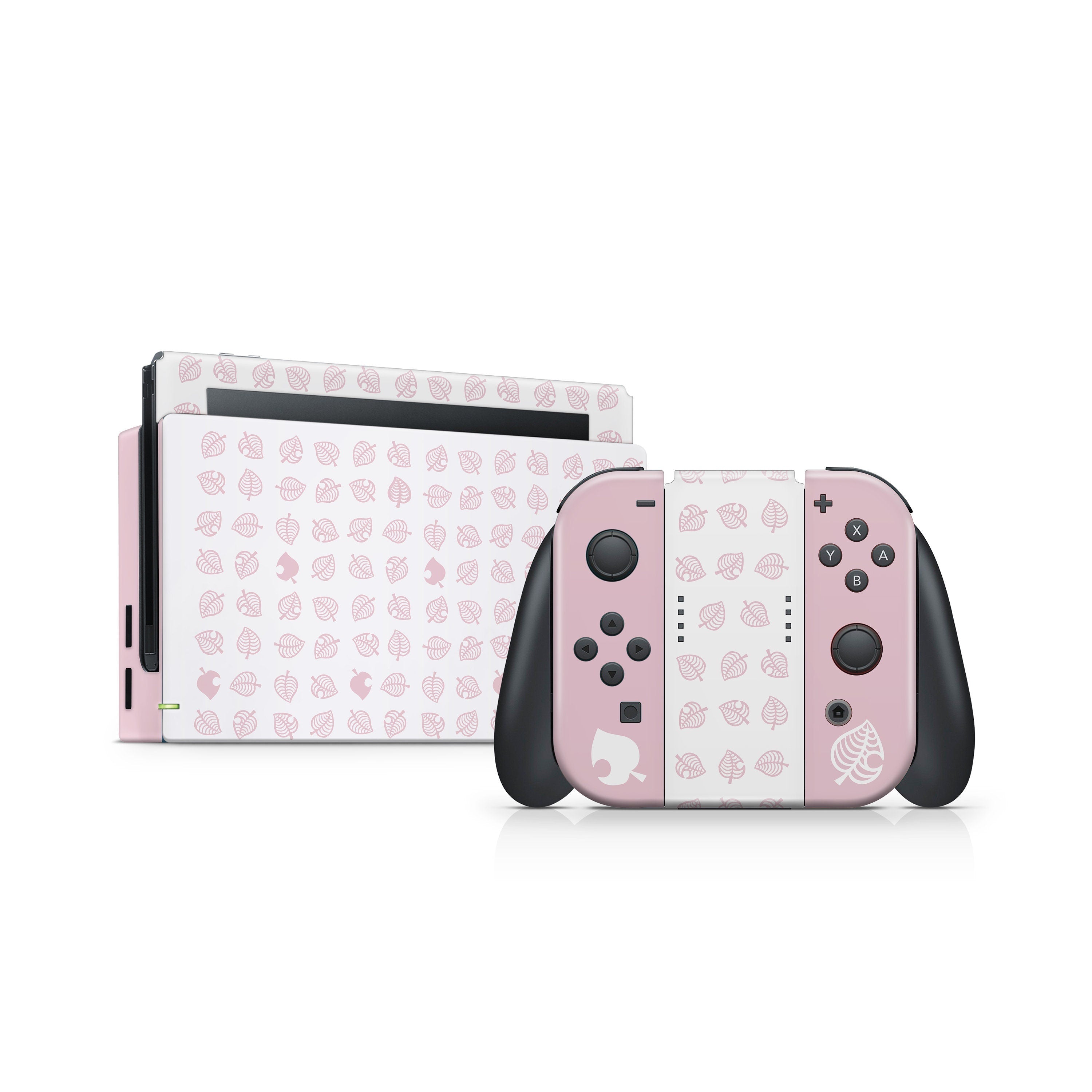 TACKY DESIGN Leaves Nintendo Switch Skin Wrap | Pastel Pink 3M Vinyl Full Cover Decal - Tackydesign