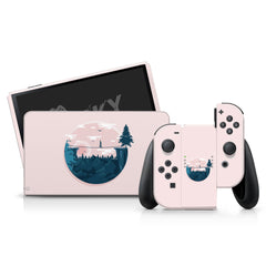 TACKY DESIGN Mountains Nintendo Switch OLED Skin Wrap | Pastel Pink Tightrope 3M Vinyl Full Cover - Tackydesign