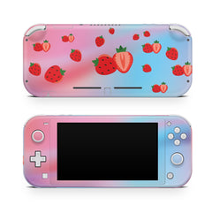 TACKY DESIGN Nintendo Switch Lite Skin Wrap | Cute Strawberry Fruit Pastel Pink & Blue 3M Vinyl Full Cover - Tackydesign