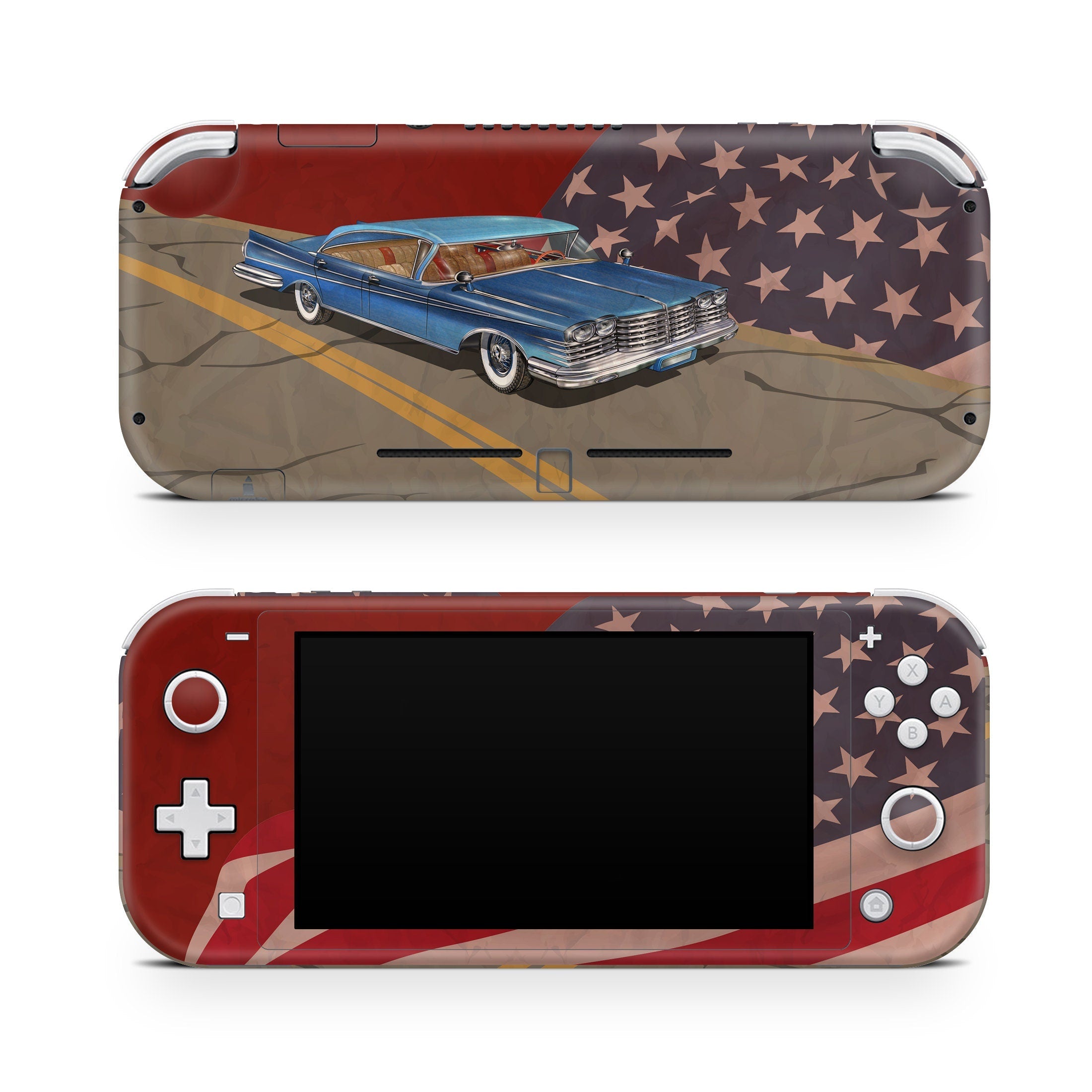 TACKY DESIGN Nintendo Switch Lite Skin Wrap | Retro USA Flag & Car 3M Vinyl Full Cover - Tackydesign