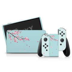 TACKY DESIGN Sakura Nintendo Switch OLED Skin Wrap | Blue Cherry Blossom 3M Vinyl Full Cover - Tackydesign