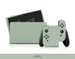 TACKY DESIGN Solid Color Nintendo Switch OLED Skin Wrap | Classic Green, Blue, and Off - White 3M Vinyl Full Cover - Tackydesign