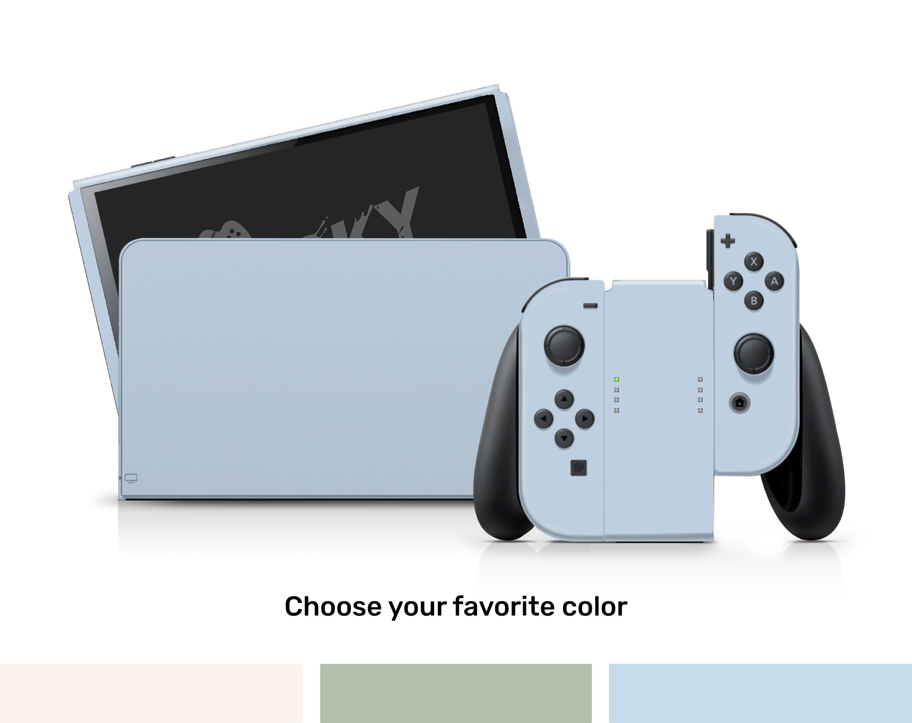TACKY DESIGN Solid Color Nintendo Switch OLED Skin Wrap | Classic Green, Blue, and Off - White 3M Vinyl Full Cover - Tackydesign