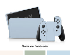 TACKY DESIGN Solid Color Nintendo Switch OLED Skin Wrap | Classic Green, Blue, and Off - White 3M Vinyl Full Cover - Tackydesign