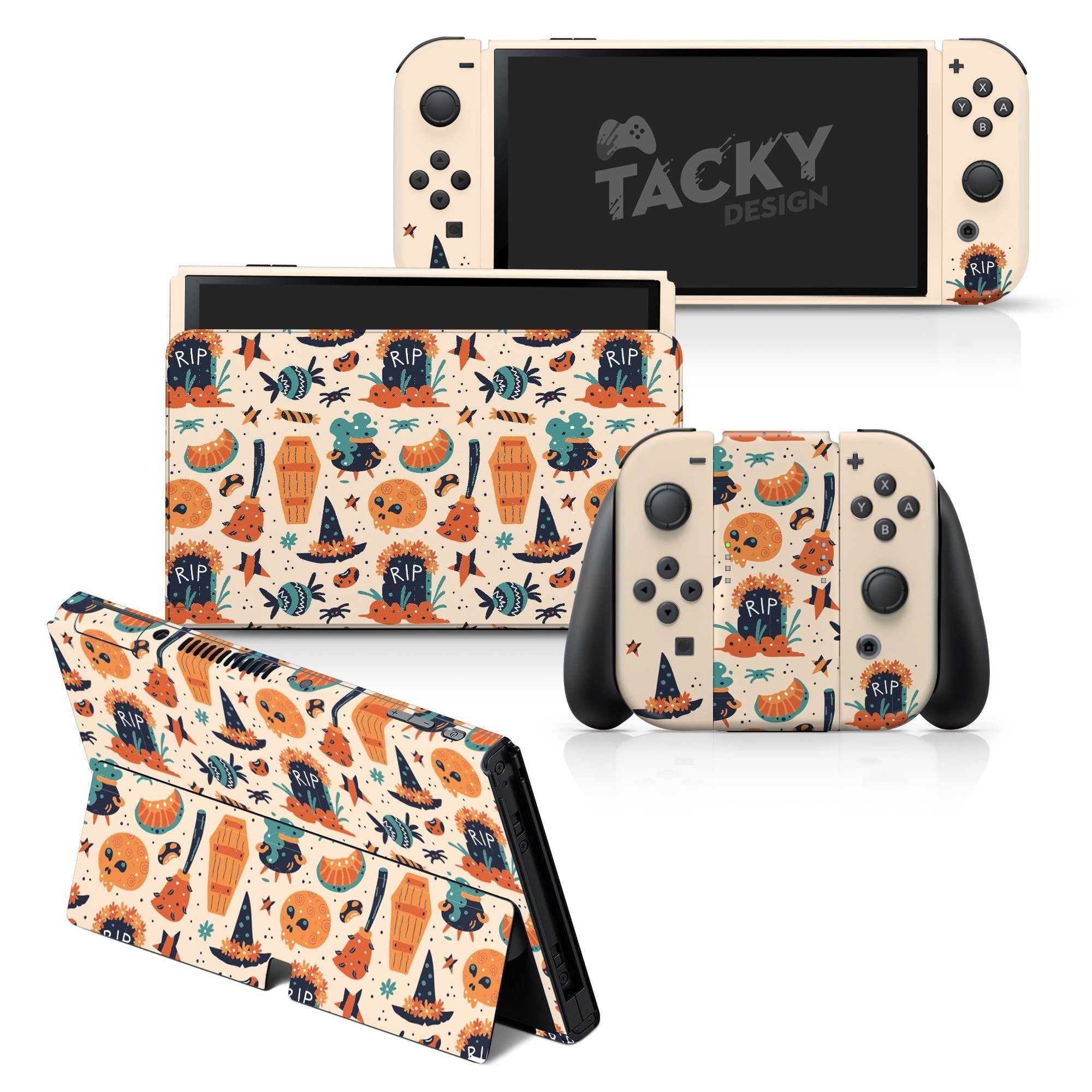 TACKY DESIGN Spooky Nintendo Switch OLED Skin Wrap | Pumpkin Kawaii Halloween 3M Vinyl Full Cover - Tackydesign