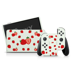 TACKY DESIGN Strawberry Nintendo Switch OLED Skin Wrap | Cute Green 3M Vinyl Full Cover - Tackydesign