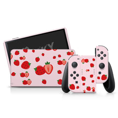 TACKY DESIGN Strawberry Nintendo Switch OLED Skin Wrap | Cute Pink 3M Vinyl Full Cover - Tackydesign