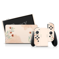 TACKY DESIGN Watercolor Nintendo Switch OLED Skin Wrap | Flower Beige 3M Vinyl Full Cover - Tackydesign