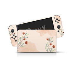 TACKY DESIGN Watercolor Nintendo Switch OLED Skin Wrap | Flower Beige 3M Vinyl Full Cover - Tackydesign