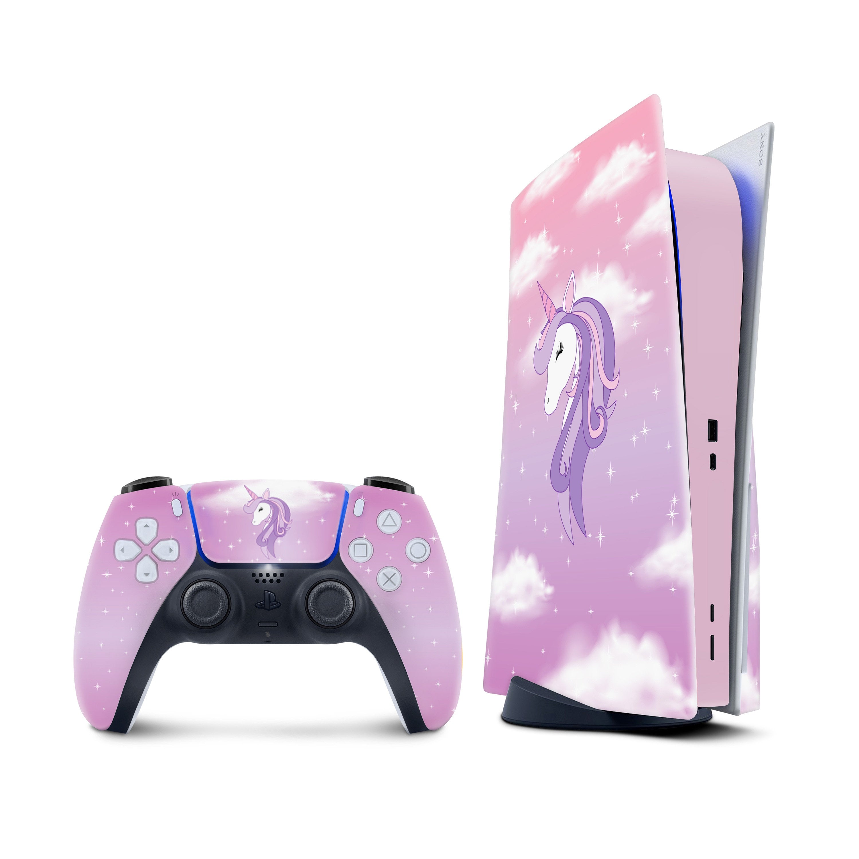 Unicorn Ps5 skin, Sony Playstation 5 controller skin Purple, Vinyl 3m stickers Full wrap cover - Tackydesign