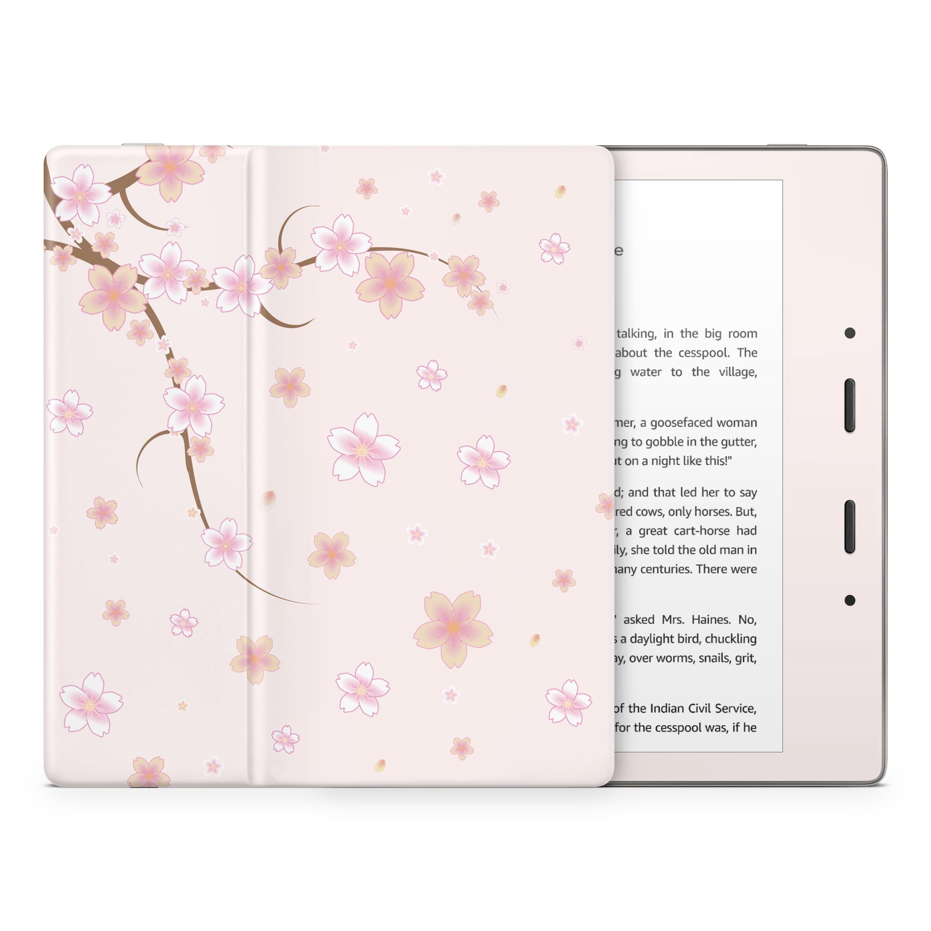 Cherry Blossom Kindle Skin Decal, Beige Floral Kindle Paperwhite Skin, Kindle Oasis Skin, Kindle Sticker, Premium 3M Vinyl Full Wrap Cover - Tackydesign