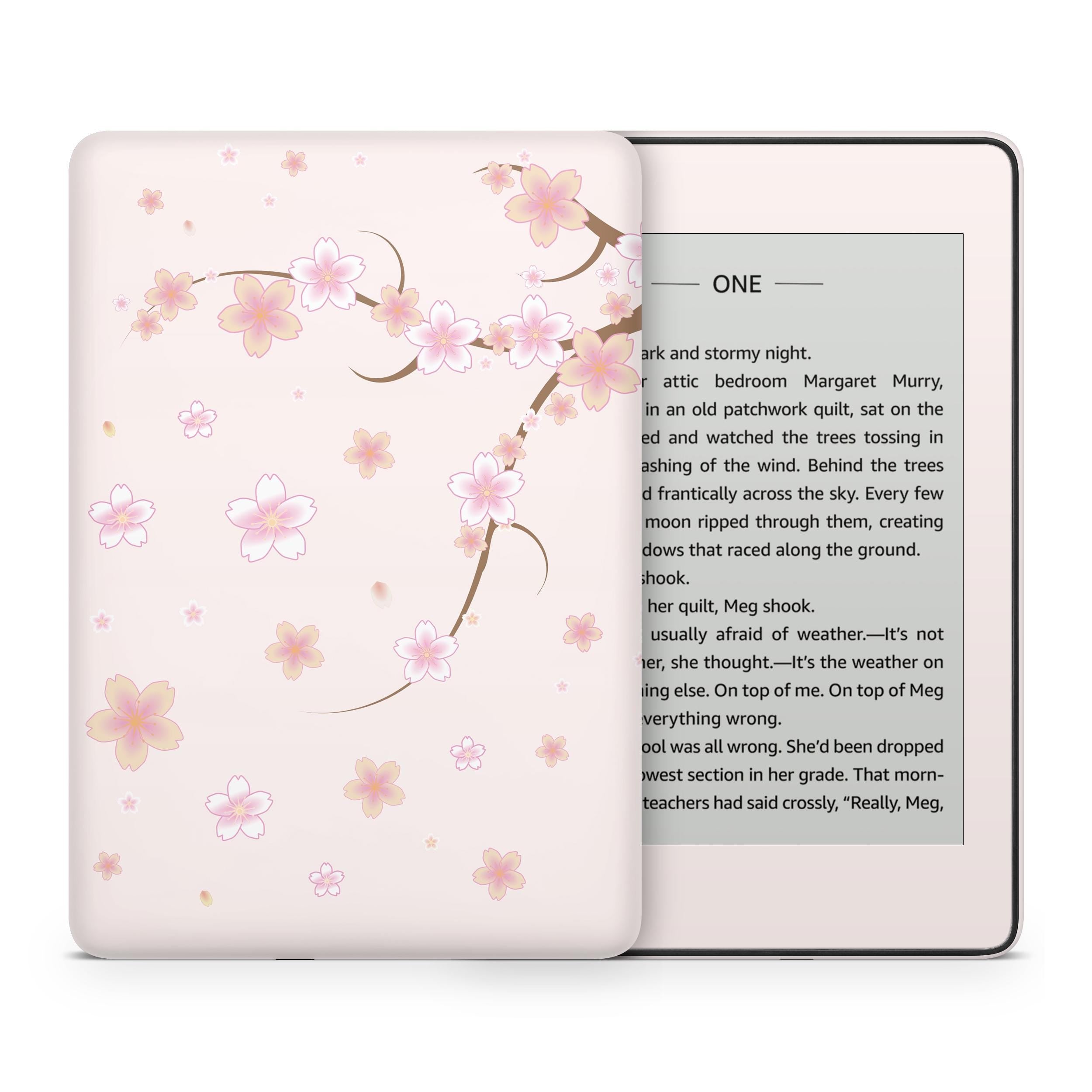 Cherry Blossom Kindle Skin Decal, Beige Floral Kindle Paperwhite Skin, Kindle Oasis Skin, Kindle Sticker, Premium 3M Vinyl Full Wrap Cover - Tackydesign