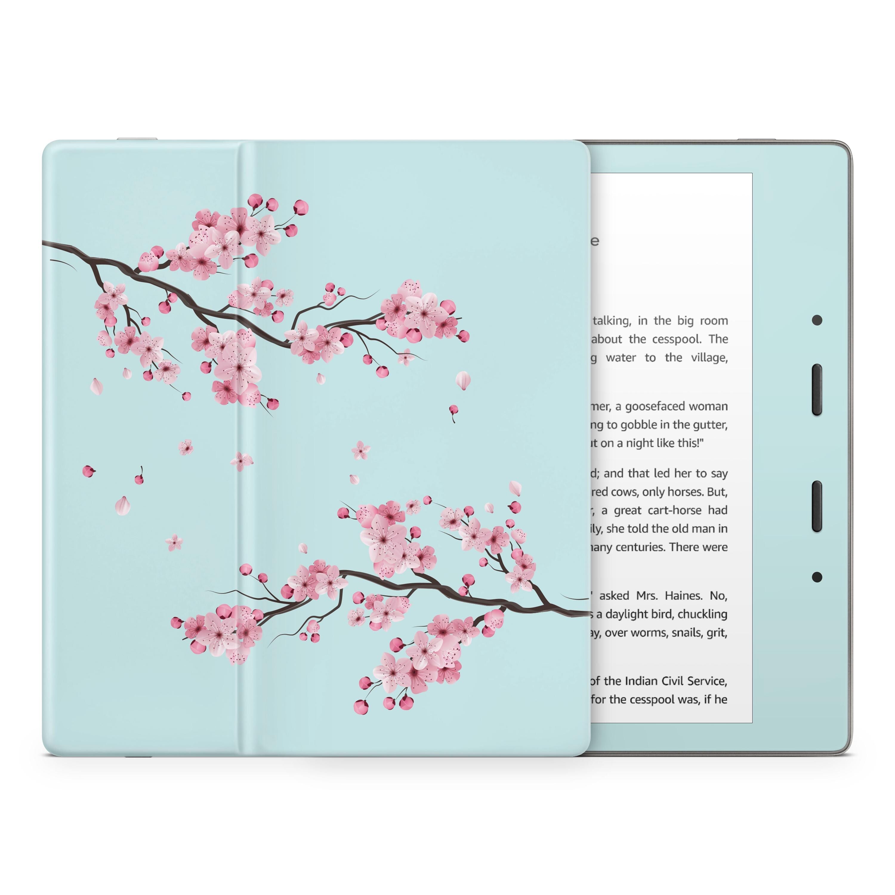 Cherry Blossom Kindle Skin Decal, Blue Flower Kawaii Kindle Paperwhite Skin, Kindle Oasis Skin, Kindle Sticker, Premium 3M Vinyl Wrap Cover - Tackydesign