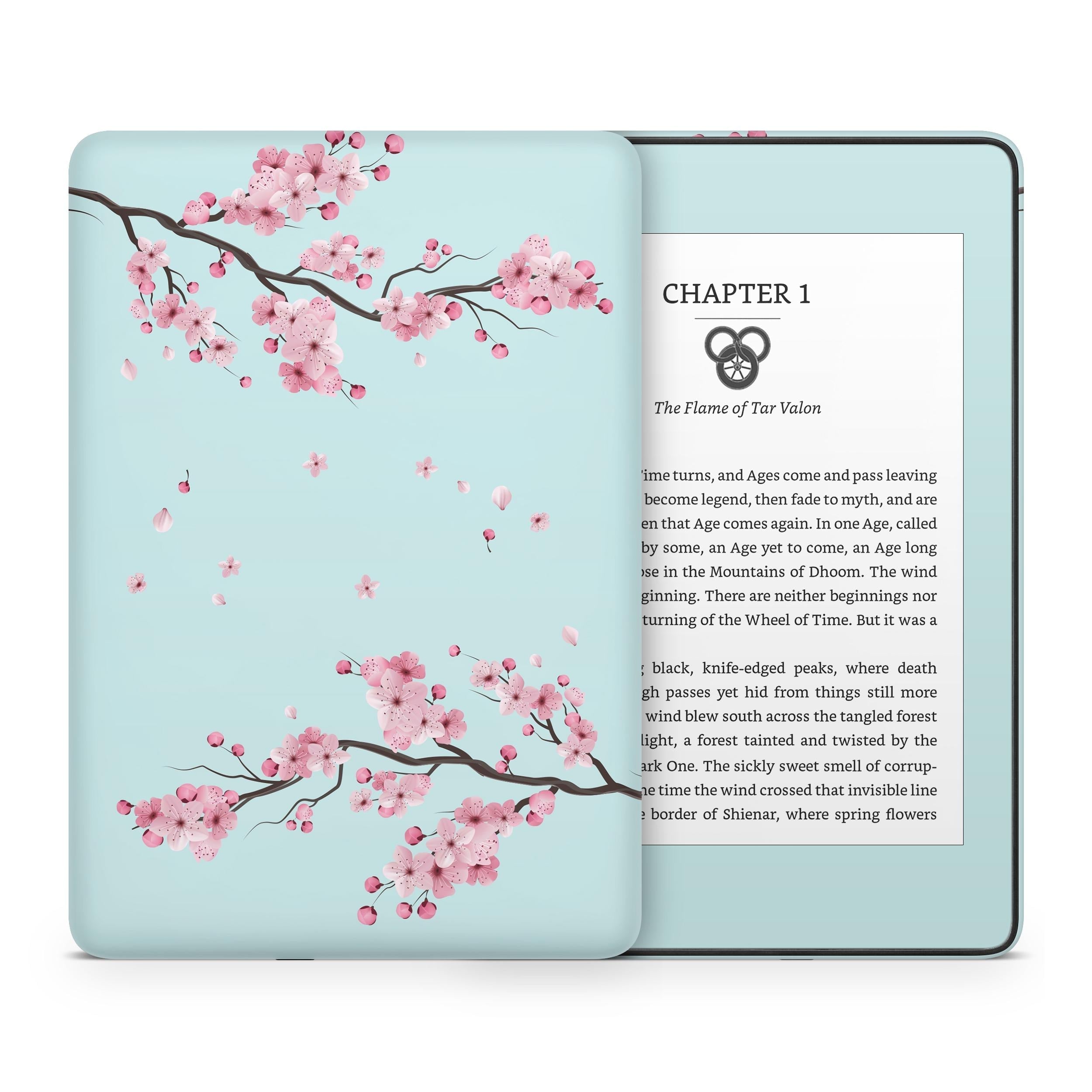 Cherry Blossom Kindle Skin Decal, Blue Flower Kawaii Kindle Paperwhite Skin, Kindle Oasis Skin, Kindle Sticker, Premium 3M Vinyl Wrap Cover - Tackydesign