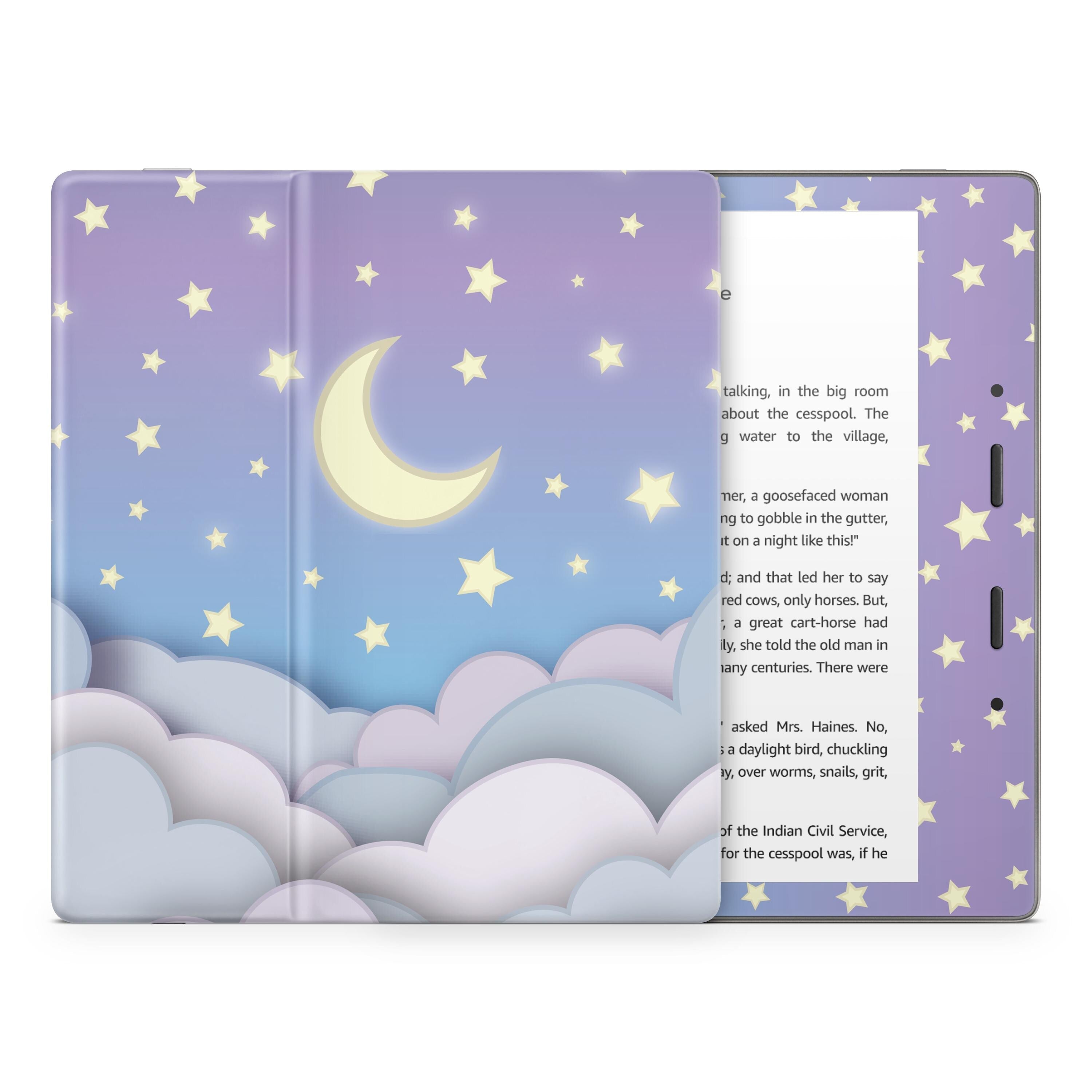 Clouds Kindle Skin Decal, Purple Sky Moon Kindle Paperwhite Skin, Kindle Oasis Skin, Kindle Sticker, Premium 3M Vinyl Wrap Cover - Tackydesign