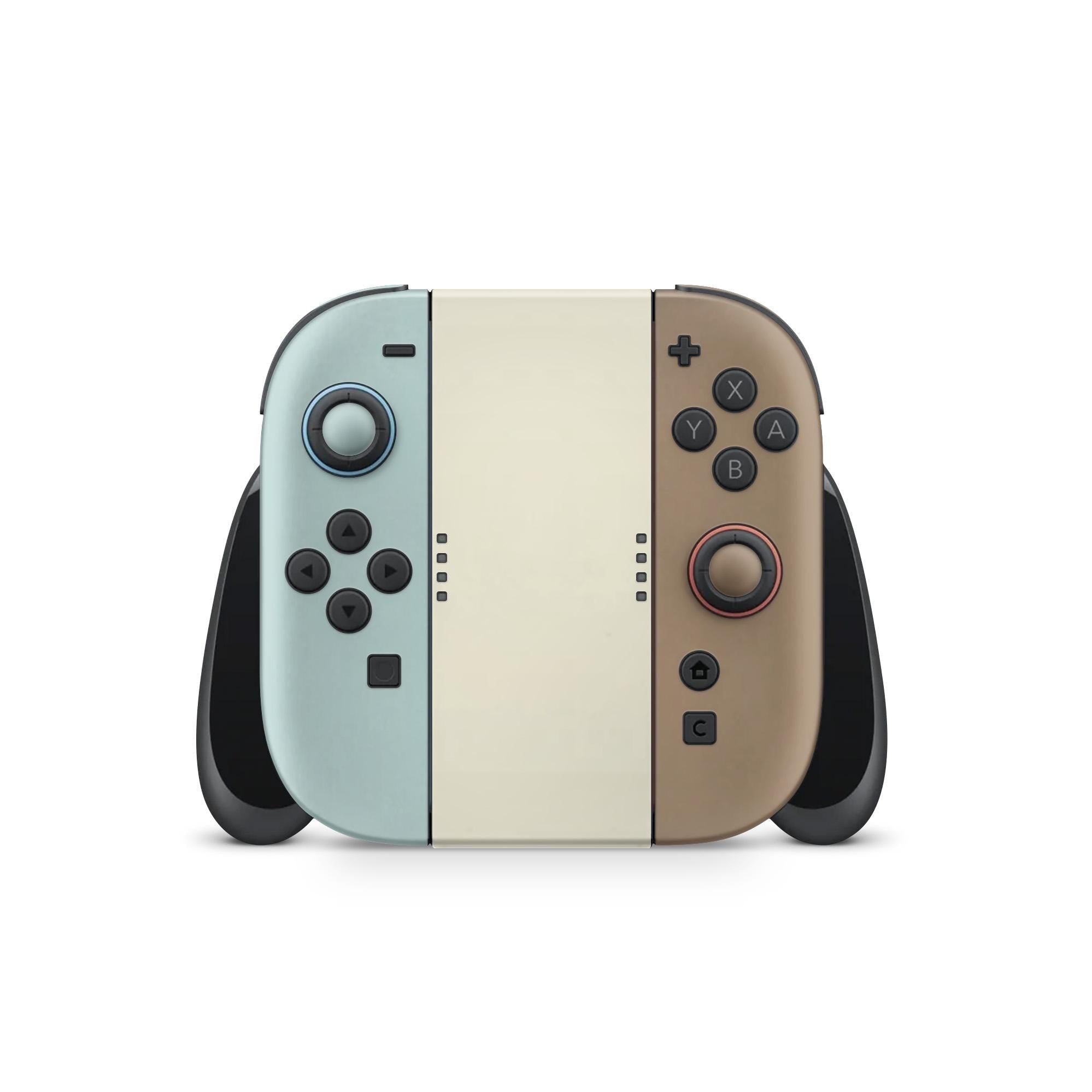 Color Blocking Nintendo Switch 2 Skin | Solid Color Pastel Brown & Mint Premium 3M Vinyl FullWrap Decal - Tackydesign