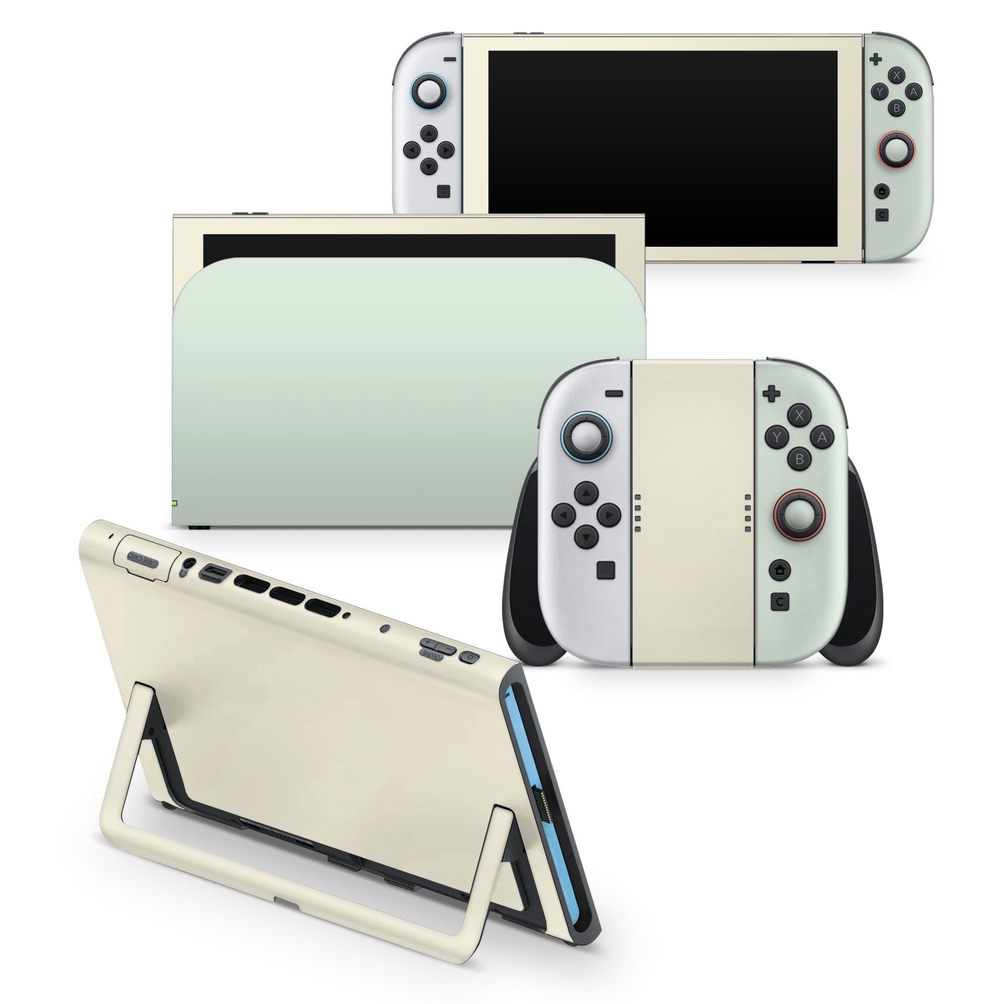 Color Blocking Nintendo Switch 2 Skin | Solid Color Pastel Green & Cream Premium 3M Vinyl FullWrap Decal - Tackydesign