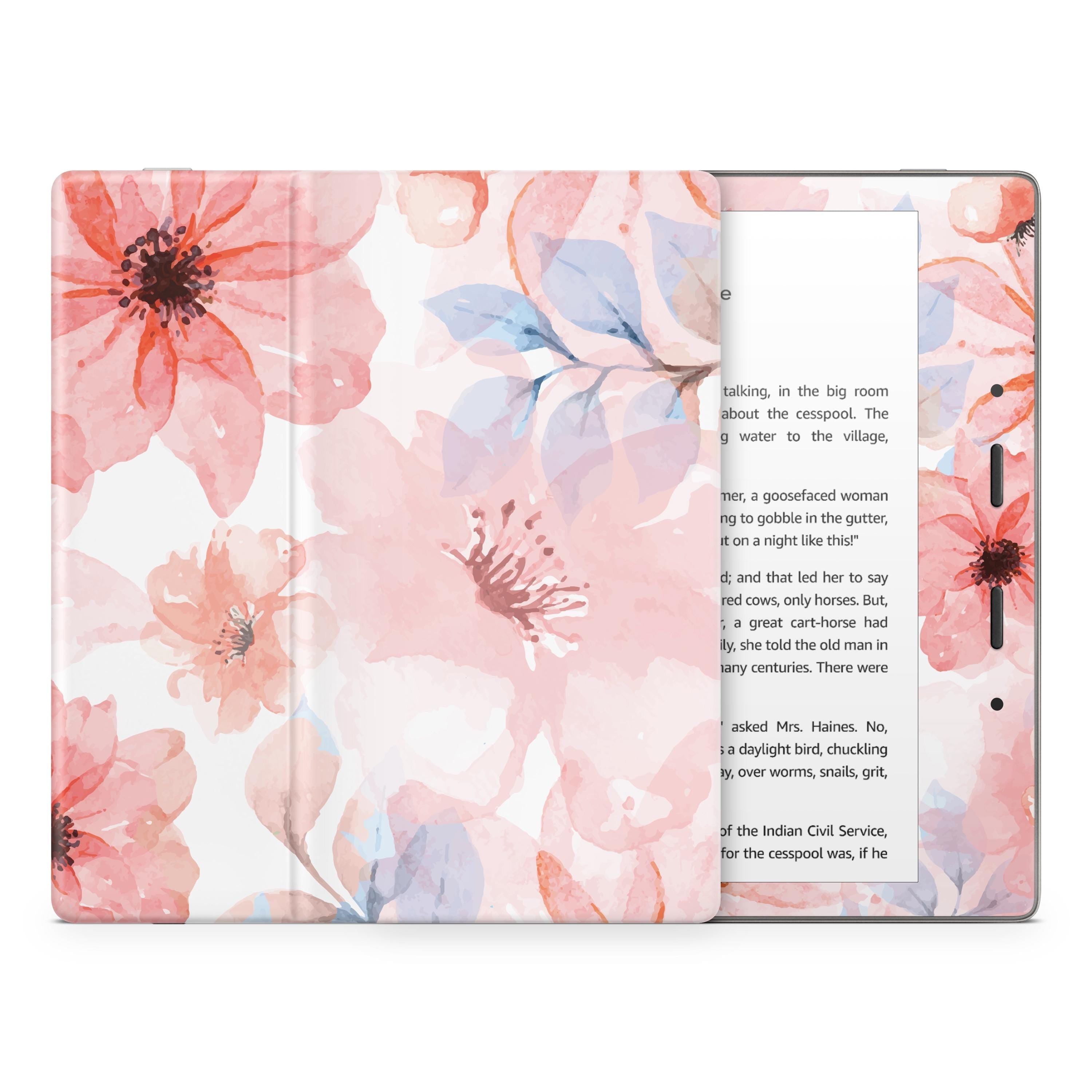 Floral Kindle Skin Decal, Pink Kindle Paperwhite Skin, Kindle Oasis Skin, Kindle Sticker, Premium 3M Vinyl Full Wrap Cover - Tackydesign