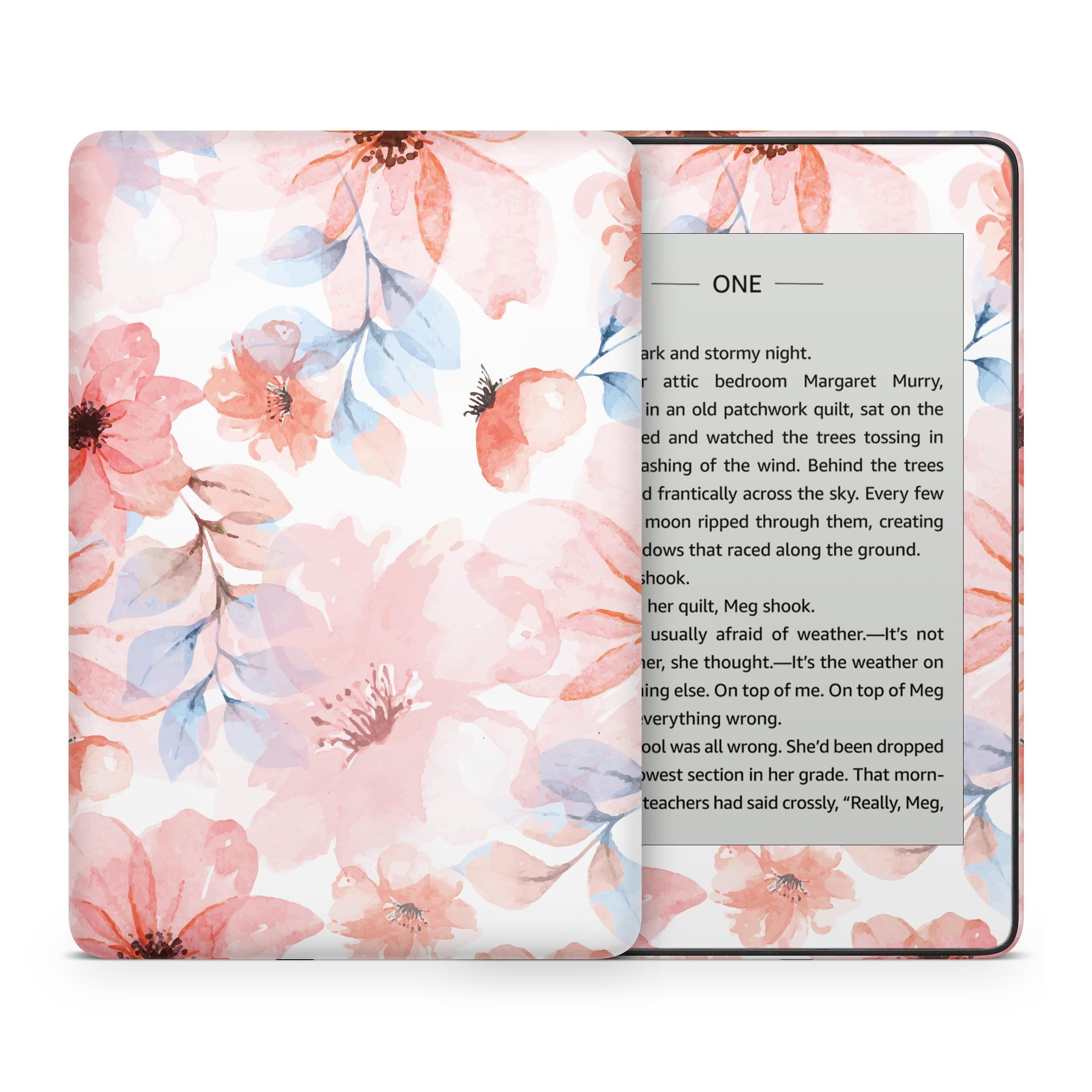 Floral Kindle Skin Decal, Pink Kindle Paperwhite Skin, Kindle Oasis Skin, Kindle Sticker, Premium 3M Vinyl Full Wrap Cover - Tackydesign