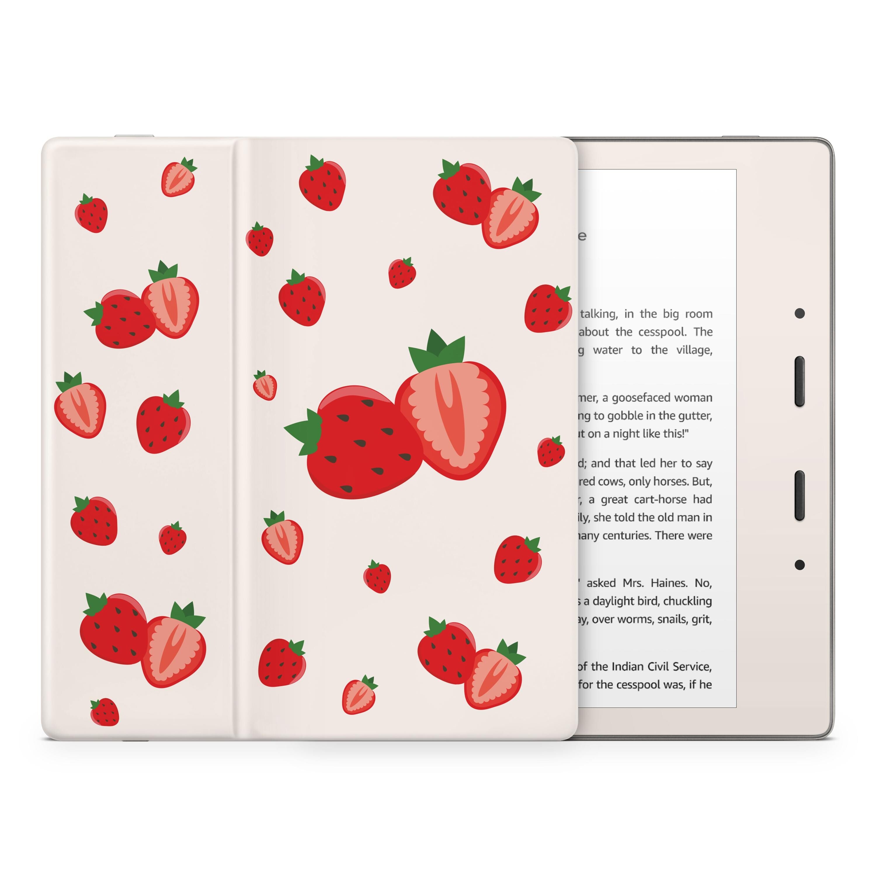 Strawberry Kindle Skin Decal, Off-White Kawaii Kindle Paperwhite Skin, Kindle Oasis Skin, Kindle Sticker, Premium 3M Vinyl Wrap Cover