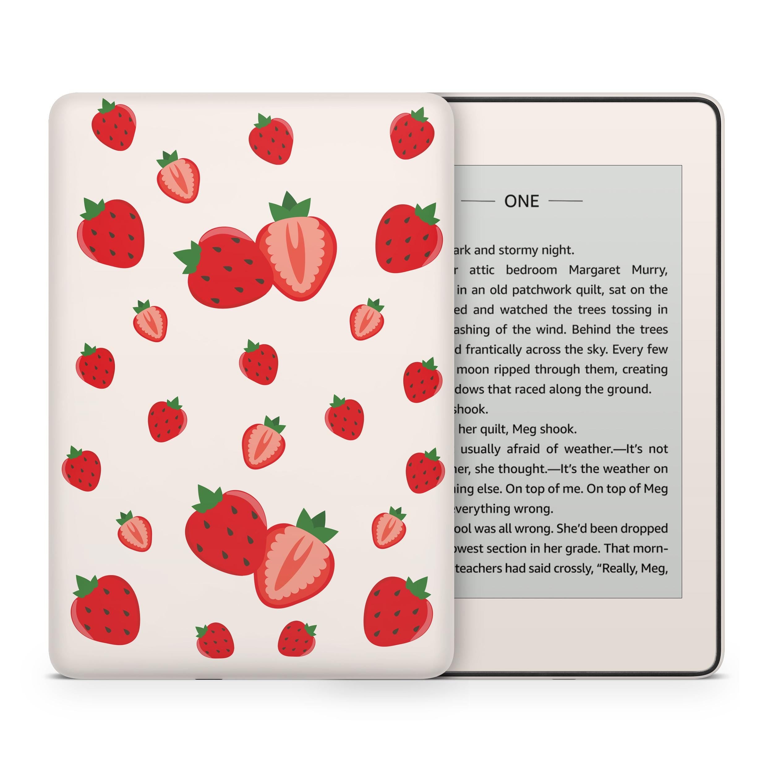 Strawberry Kindle Skin Decal, Off-White Kawaii Kindle Paperwhite Skin, Kindle Oasis Skin, Kindle Sticker, Premium 3M Vinyl Wrap Cover