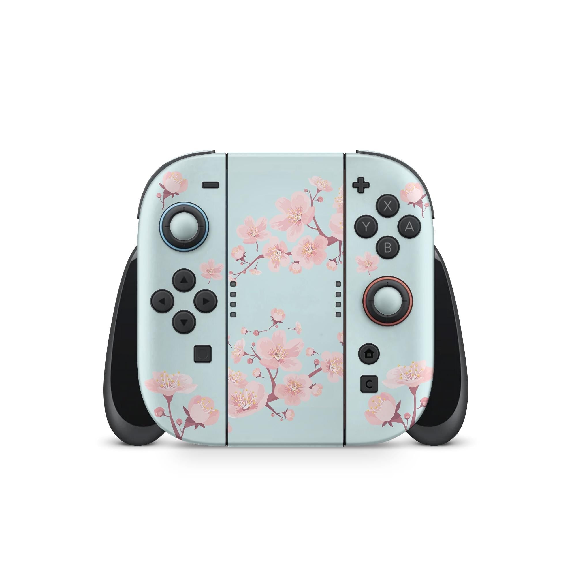 Pastel Blue Sakura Cherry Blossom Nintendo Switch 2 Skin, 3M Vinyl Wrap - Tackydesign