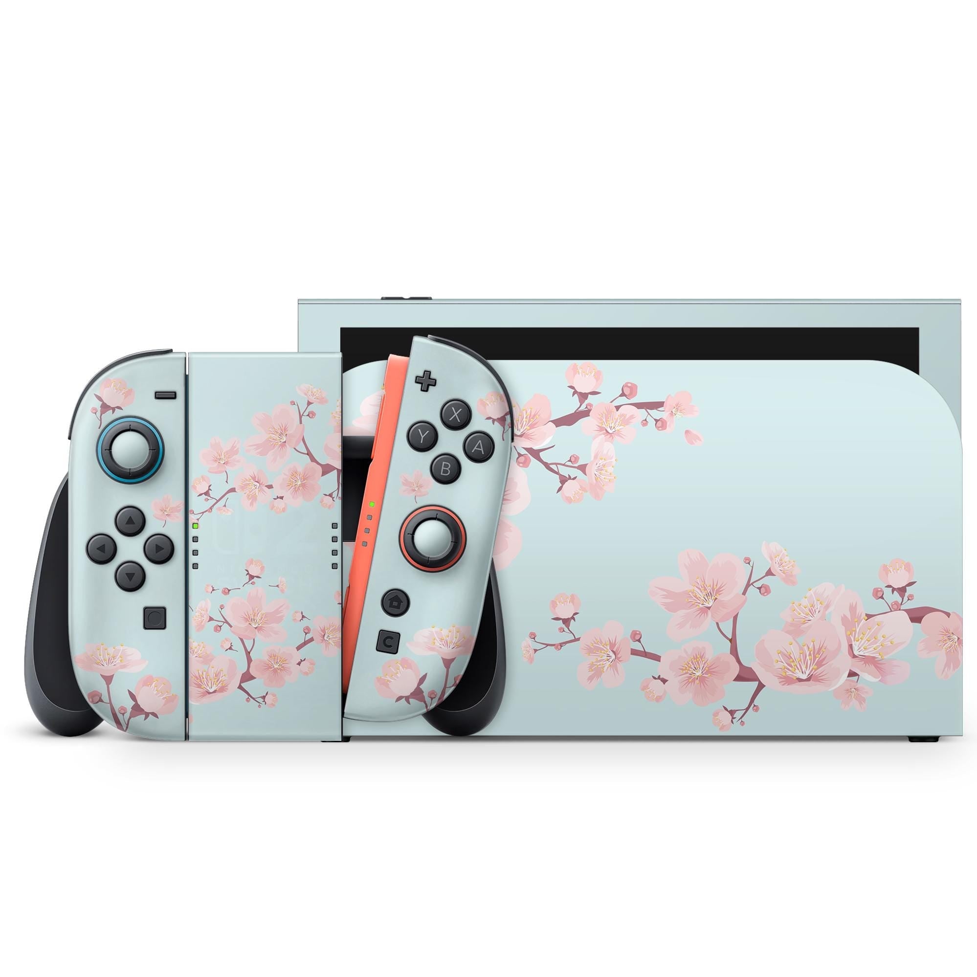 Pastel Blue Sakura Cherry Blossom Nintendo Switch 2 Skin, 3M Vinyl Wrap - Tackydesign
