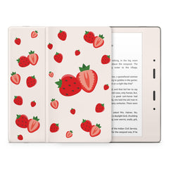 Strawberry Kindle Skin Decal, Off - White Kawaii Kindle Paperwhite Skin, Kindle Oasis Skin, Kindle Sticker, Premium 3M Vinyl Wrap Cover - Tackydesign