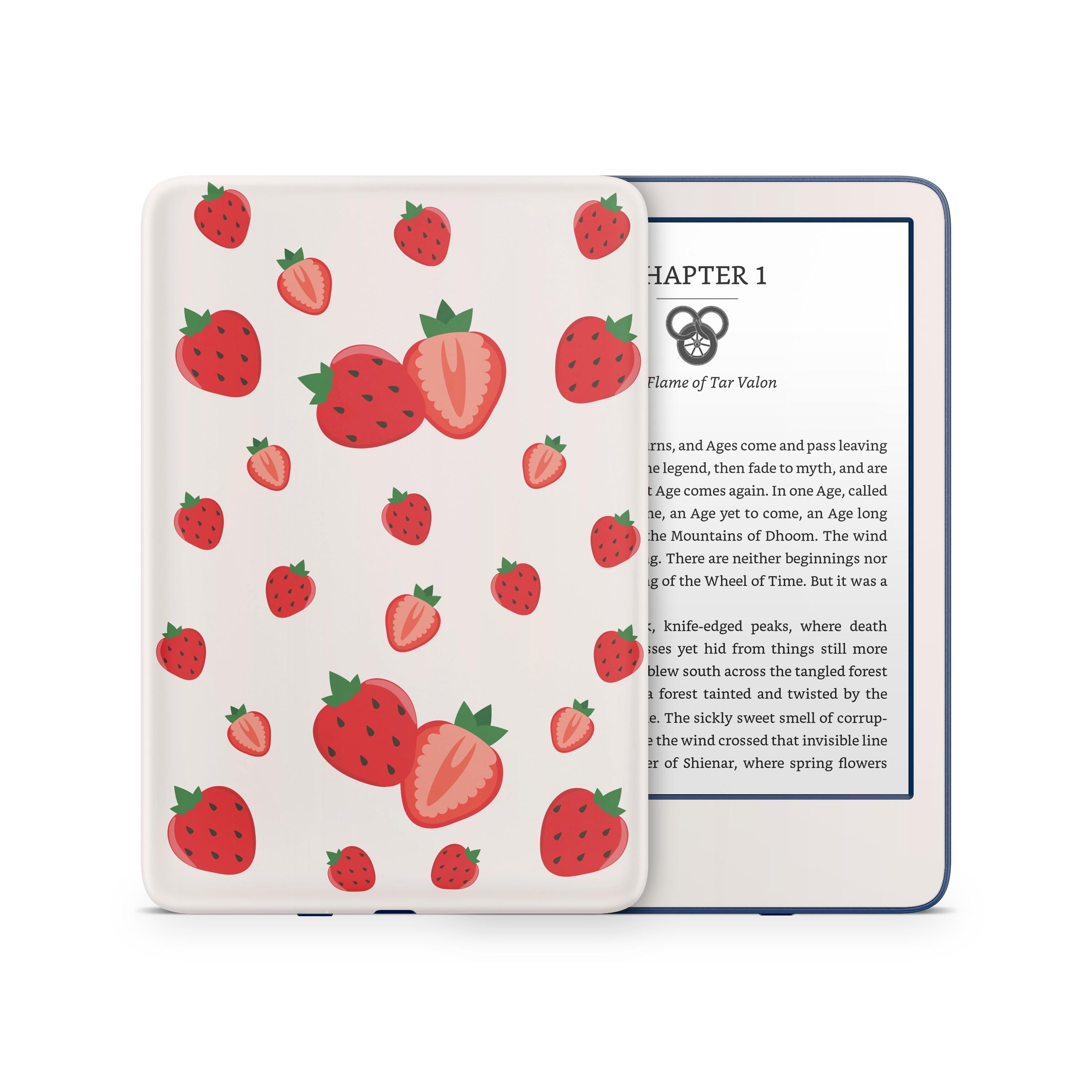 Strawberry Kindle Skin Decal, Off - White Kawaii Kindle Paperwhite Skin, Kindle Oasis Skin, Kindle Sticker, Premium 3M Vinyl Wrap Cover - Tackydesign