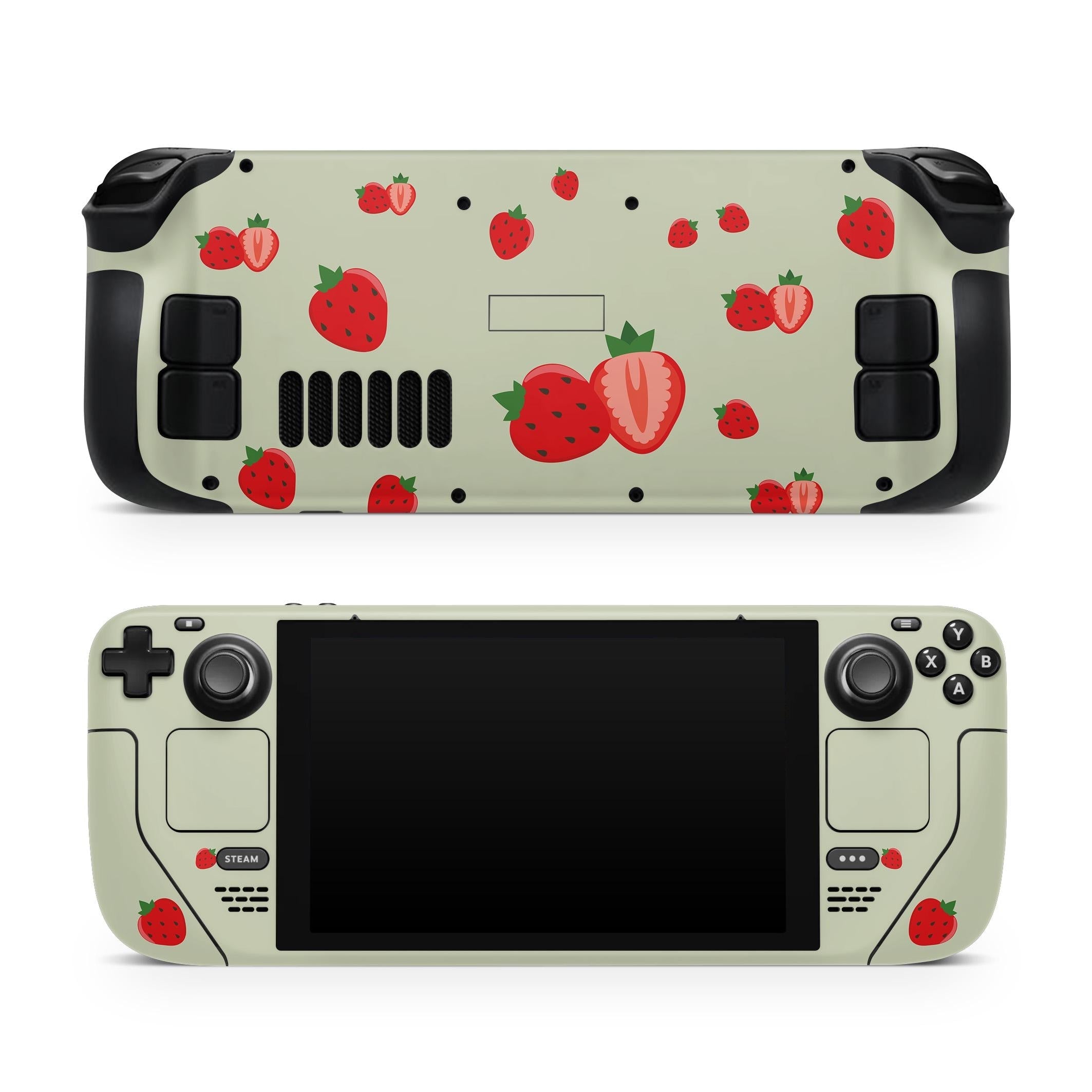 Strawberry Steam Deck Skin Steam Deck OLED Skin & LCD, Cute Green Kawaii, Full Wrap 3M Vinyl Cover - Tackydesign