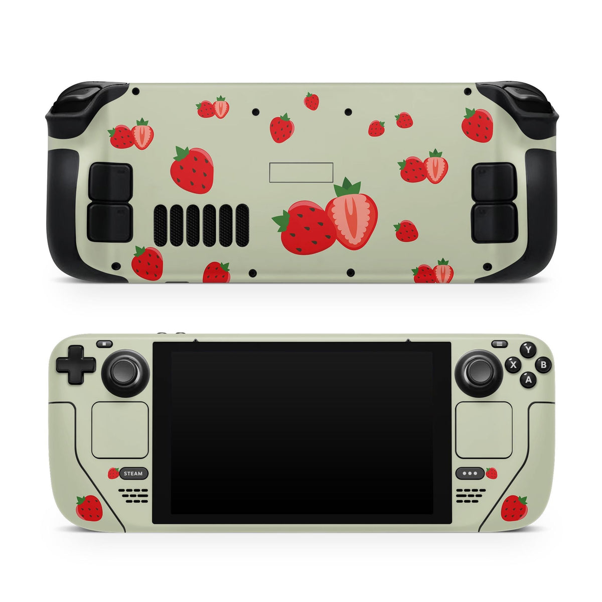 Strawberry Steam Deck Skin Steam Deck OLED Skin & LCD, Cute Green Kawaii, Full Wrap 3M Vinyl Cover - Tackydesign